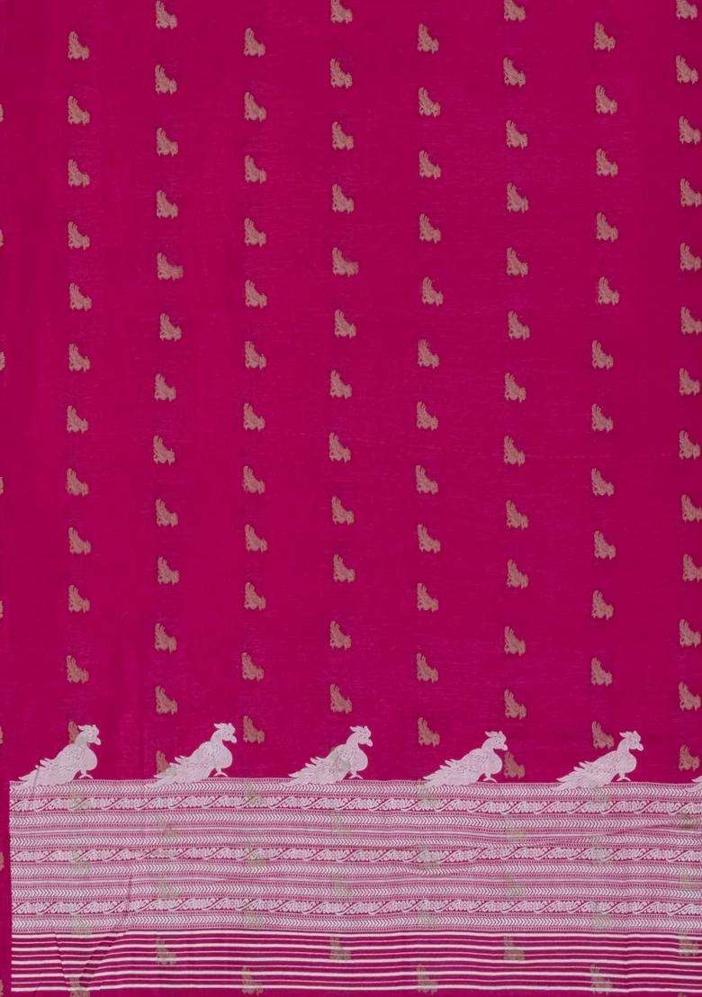 Hot Pink Printed Synthetics Dola Art Silk Saree Zari Buttas For Women - Indya