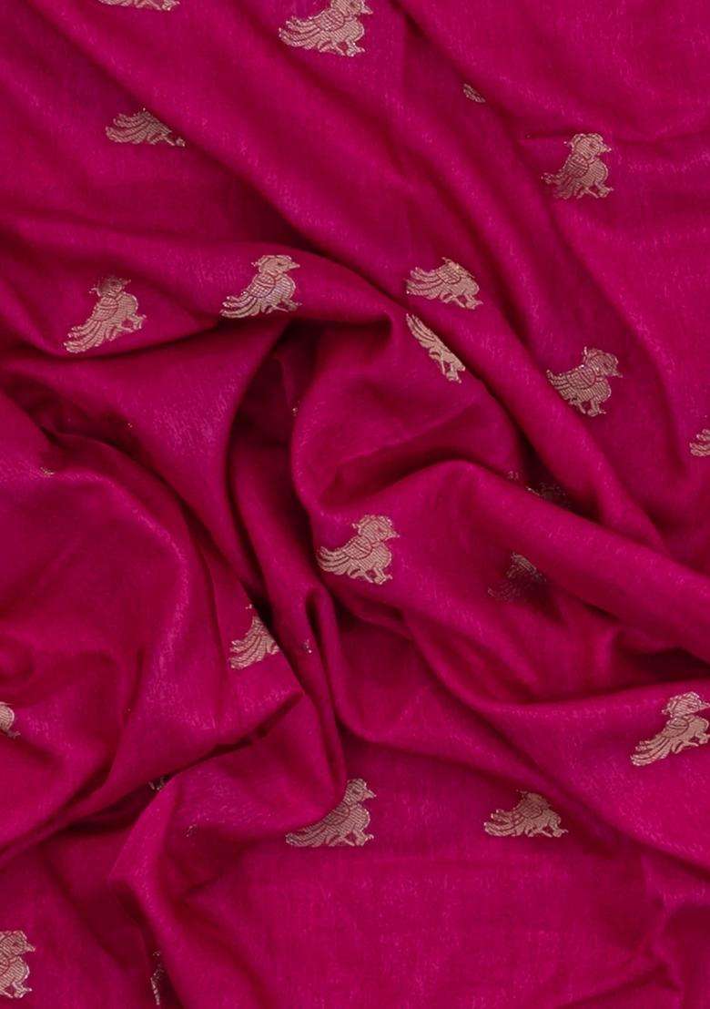 Hot Pink Printed Synthetics Dola Art Silk Saree Zari Buttas For Women - Indya
