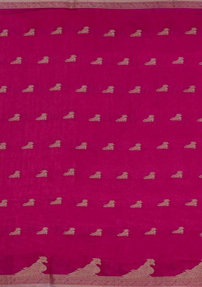 Hot Pink Printed Synthetics Dola Art Silk Saree Zari Buttas For Women - Indya
