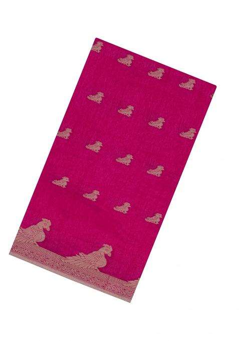 Hot Pink Printed Synthetics Dola Art Silk Saree Zari Buttas For Women