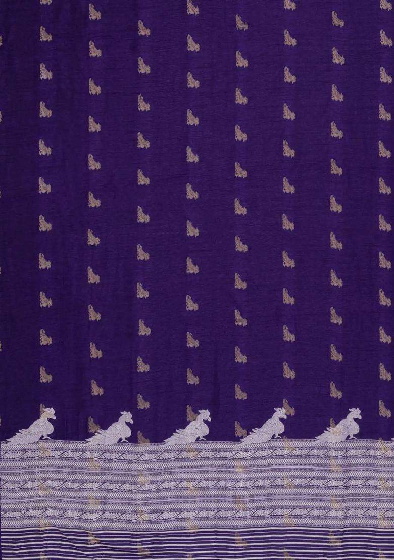 Purple Printed Synthetics Dola Art Silk Saree Zari Buttas For Women - Indya