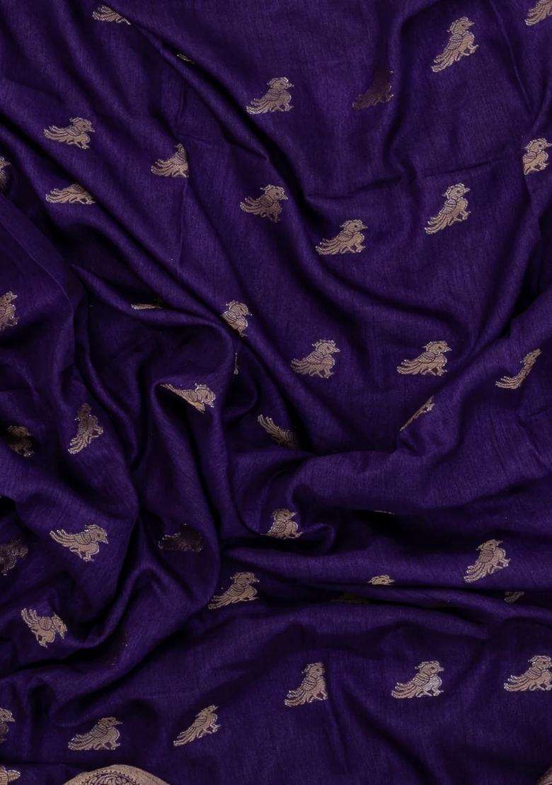Purple Printed Synthetics Dola Art Silk Saree Zari Buttas For Women - Indya