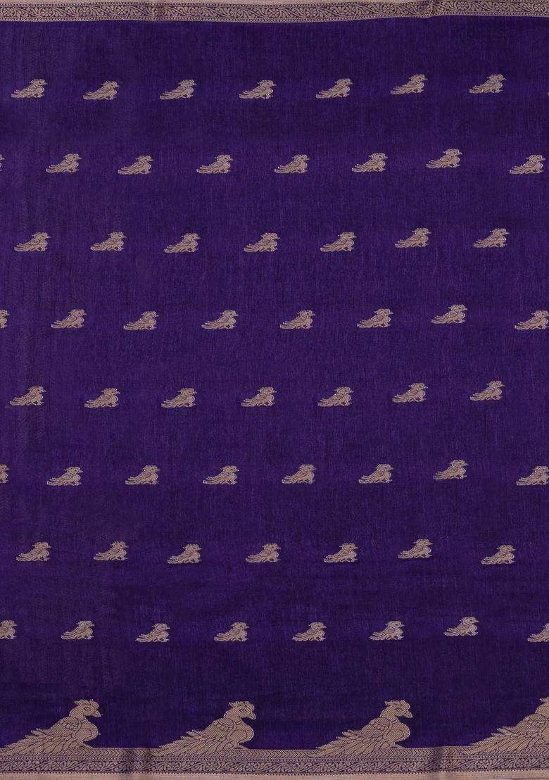 Purple Printed Synthetics Dola Art Silk Saree Zari Buttas For Women - Indya