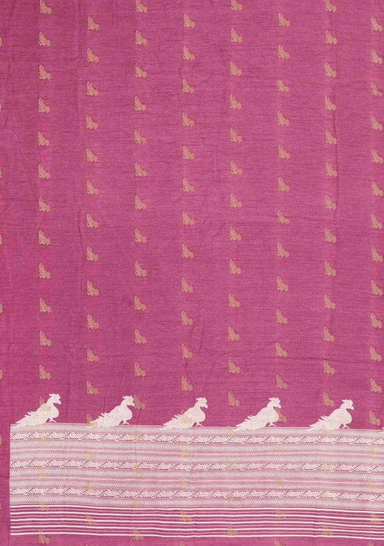 Dusty Pink Printed Synthetics Dola Art Silk Saree Zari Buttas For Women - Indya