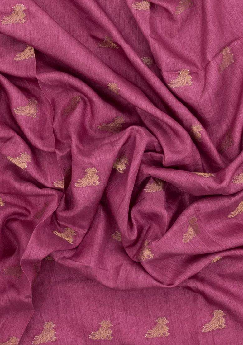 Dusty Pink Printed Synthetics Dola Art Silk Saree Zari Buttas For Women - Indya