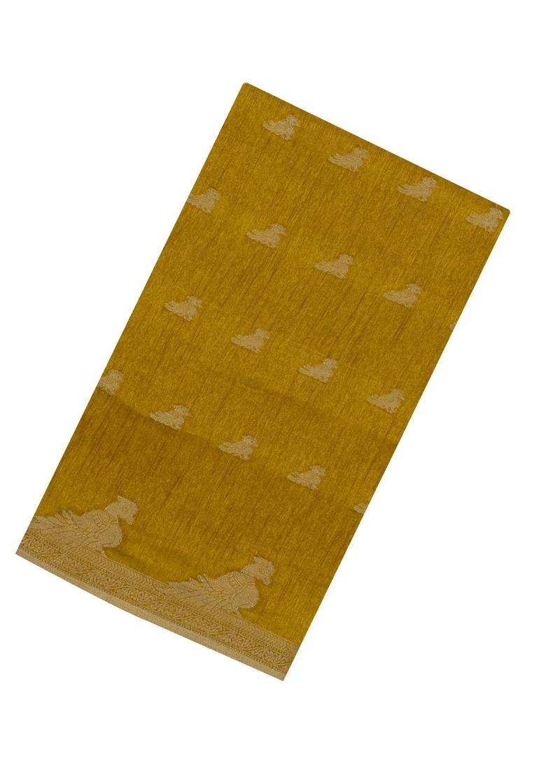 Mustard Printed Synthetics Dola Art Silk Saree Zari Buttas For Women - Indya