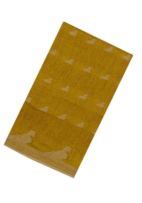 Mustard Printed Synthetics Dola Art Silk Saree Zari Buttas For Women