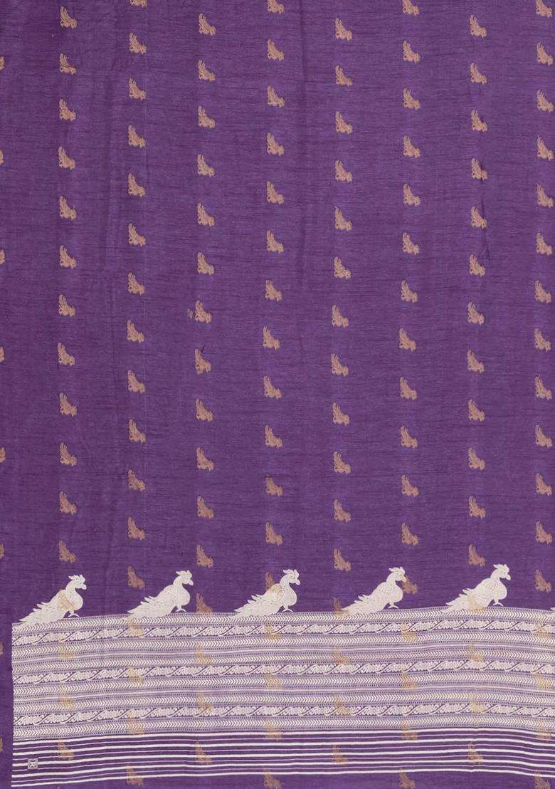 Lilac Printed Synthetics Dola Art Silk Saree Zari Buttas For Women - Indya