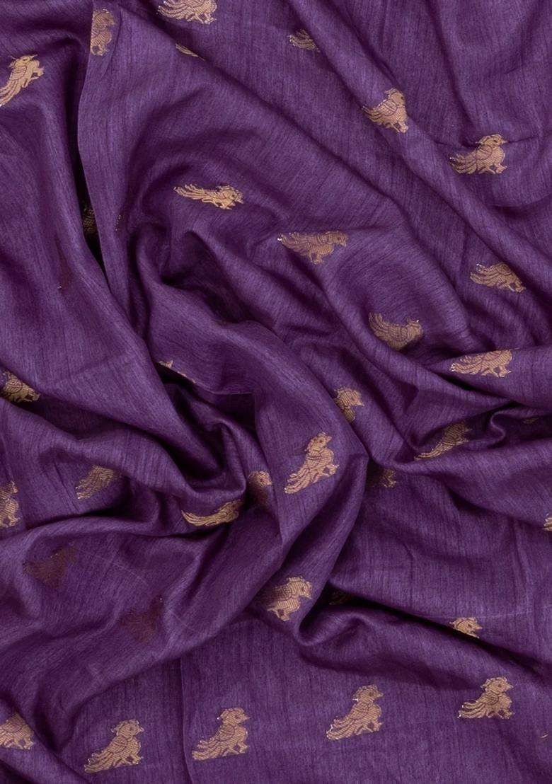 Lilac Printed Synthetics Dola Art Silk Saree Zari Buttas For Women - Indya
