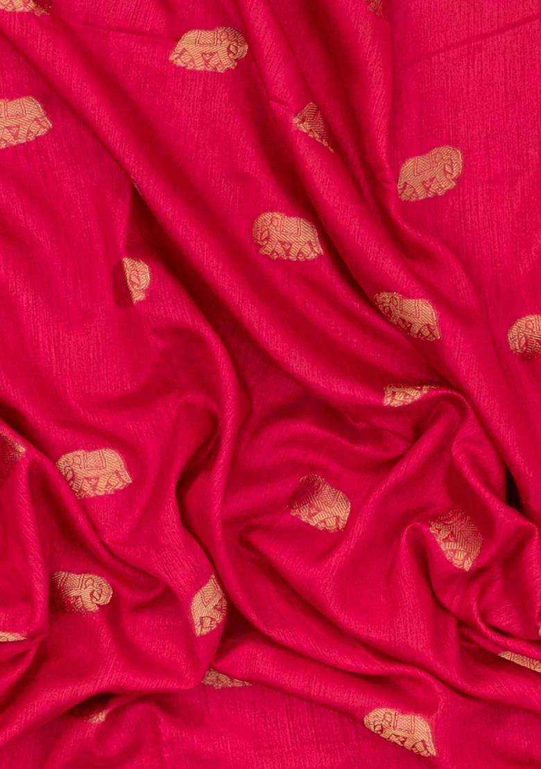 Red Printed Synthetics Dola Art Silk Saree Zari Buttas For Women - Indya