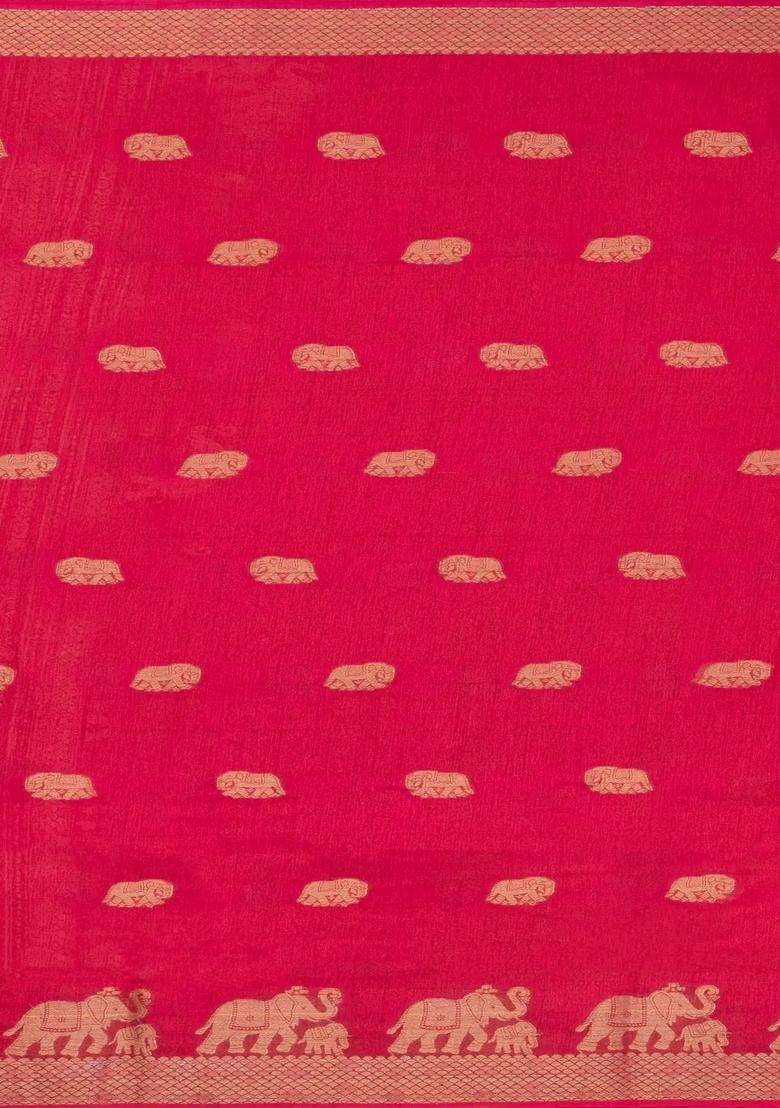 Red Printed Synthetics Dola Art Silk Saree Zari Buttas For Women - Indya