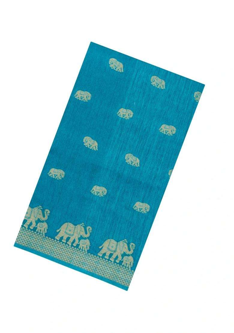 Cyan Printed Synthetics Dola Art Silk Saree Zari Buttas For Women - Indya