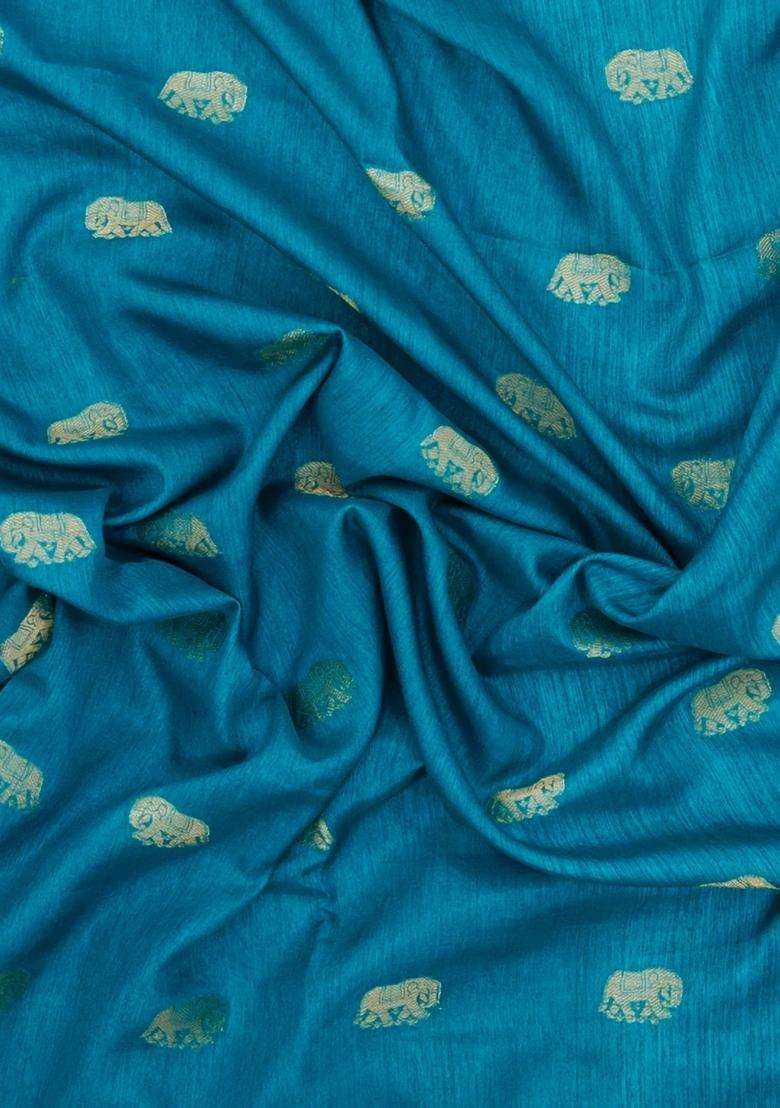 Cyan Printed Synthetics Dola Art Silk Saree Zari Buttas For Women - Indya