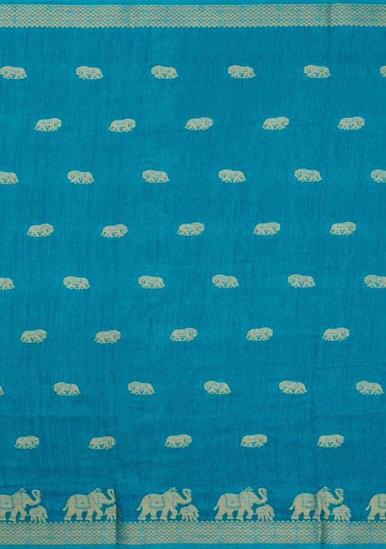 Cyan Printed Synthetics Dola Art Silk Saree Zari Buttas For Women - Indya