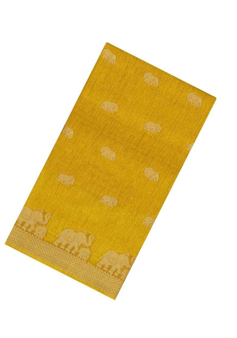 Mustard Printed Synthetics Dola Art Silk Saree Zari Buttas For Women - Indya