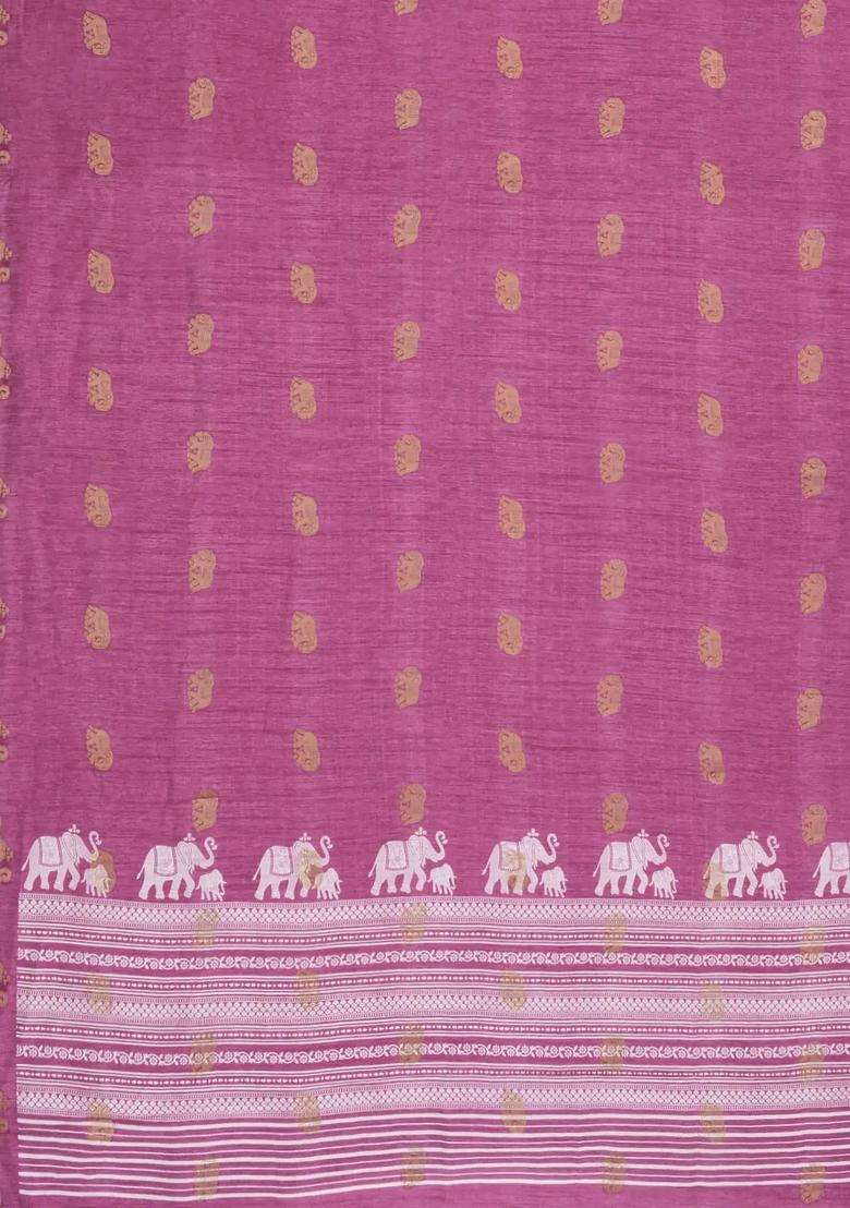 Dusty Pink Printed Synthetics Dola Art Silk Saree Zari Buttas For Women - Indya