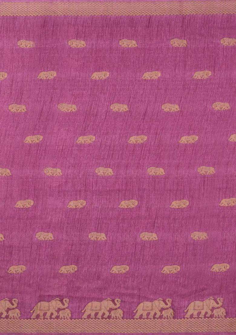 Dusty Pink Printed Synthetics Dola Art Silk Saree Zari Buttas For Women - Indya
