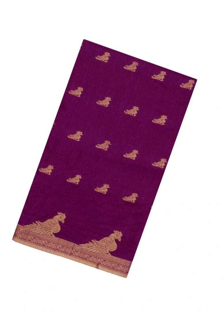Magenta Printed Synthetics Dola Art Silk Saree Zari Buttas For Women - Indya