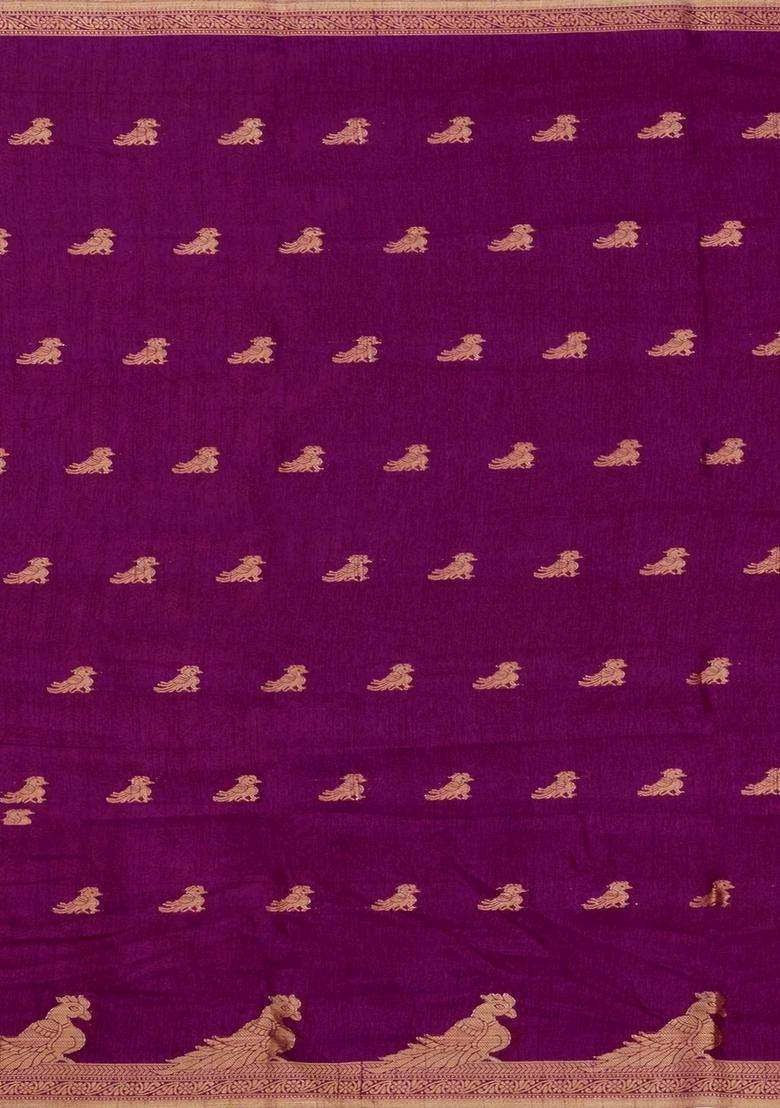 Magenta Printed Synthetics Dola Art Silk Saree Zari Buttas For Women - Indya