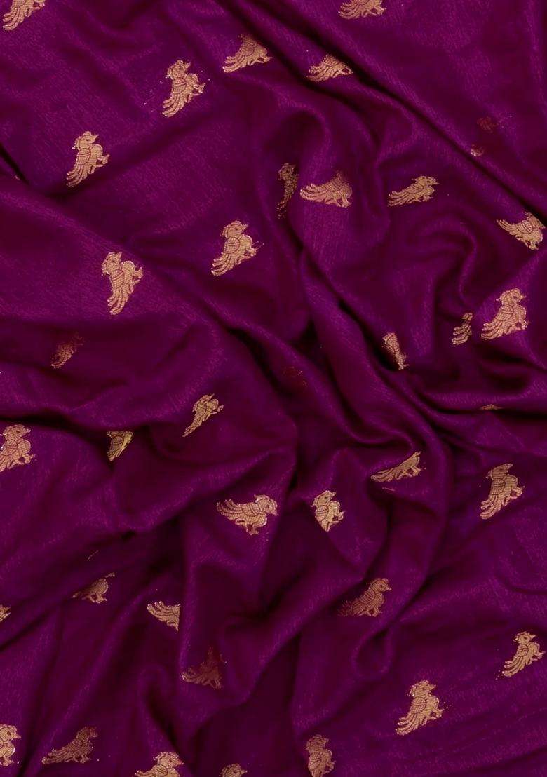 Magenta Printed Synthetics Dola Art Silk Saree Zari Buttas For Women - Indya