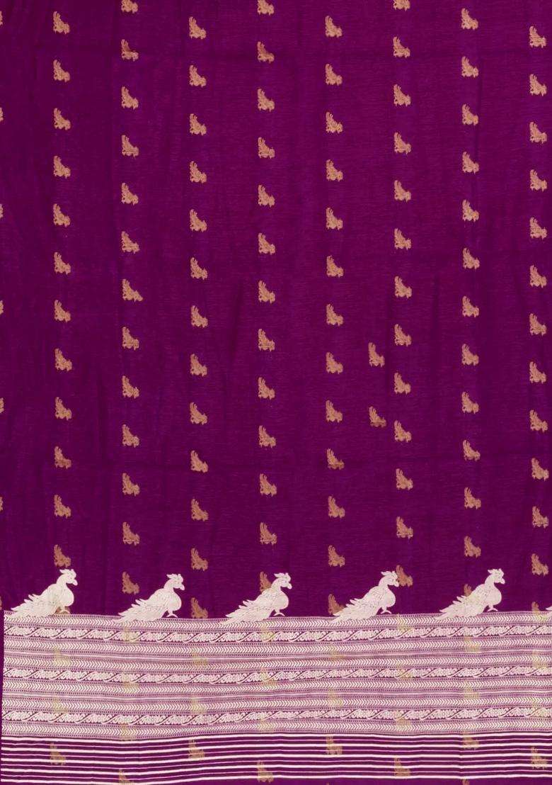 Magenta Printed Synthetics Dola Art Silk Saree Zari Buttas For Women - Indya