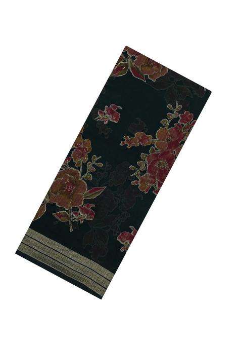 Bottle Green Printed Synthetics Brasso Art Silk Saree With Floral Motifs For Women