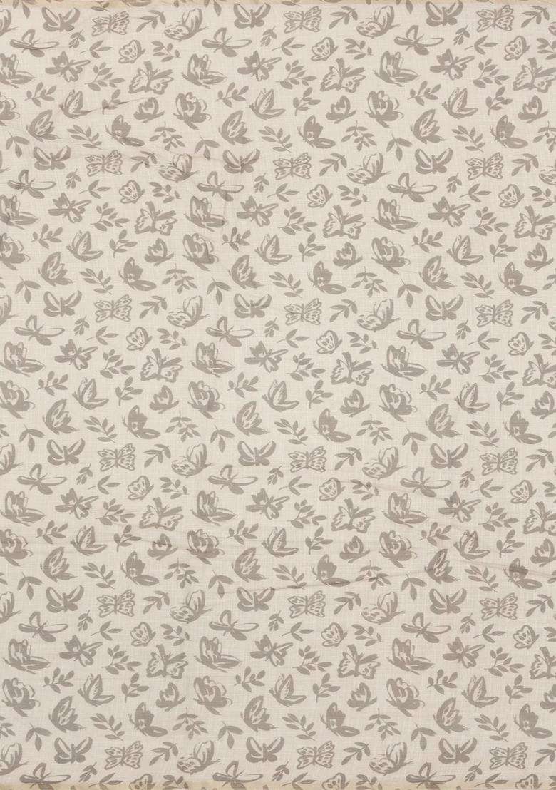 Grey Printed Synthetics Linen Saree With Embroidery Border With Embroidered Design For Women - Indya