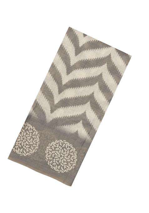 Grey Printed Synthetics Linen Saree With Embroidery Border With Embroidered Design For Women