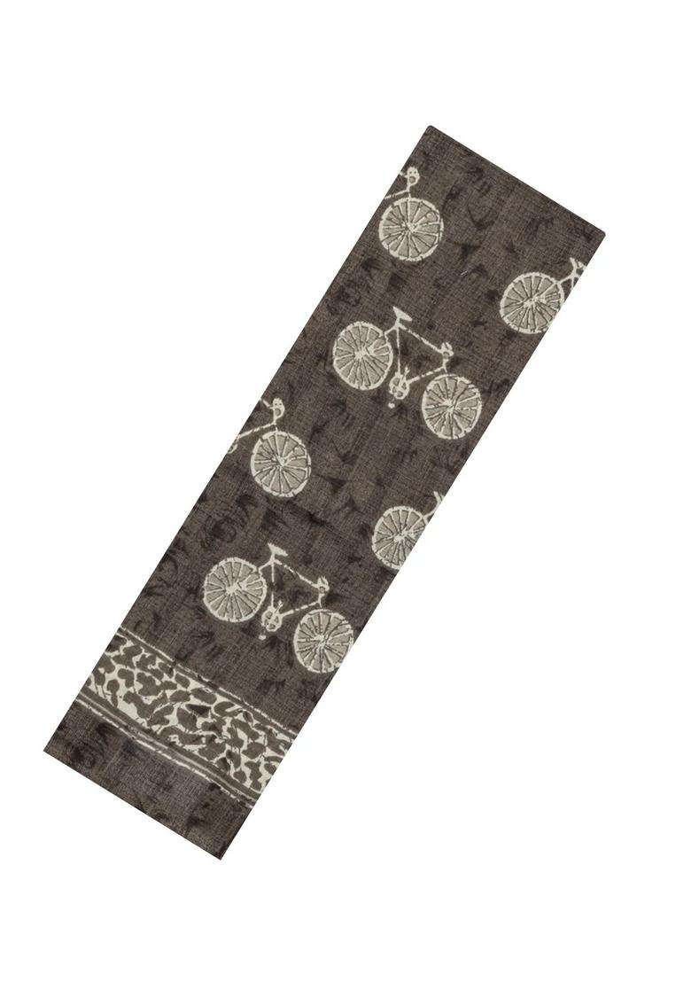 Dark Grey Printed Synthetic Makka Silk Saree With Cycle Motifs For Women - Indya