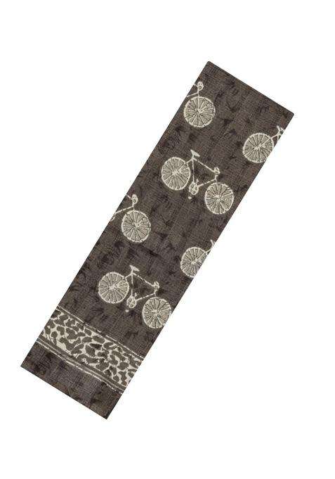 Dark Grey Printed Synthetic Makka Silk Saree With Cycle Motifs For Women