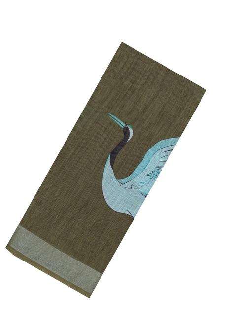 Olive Greem Printed Synthetics Linen Saree With Zari Border For Women
