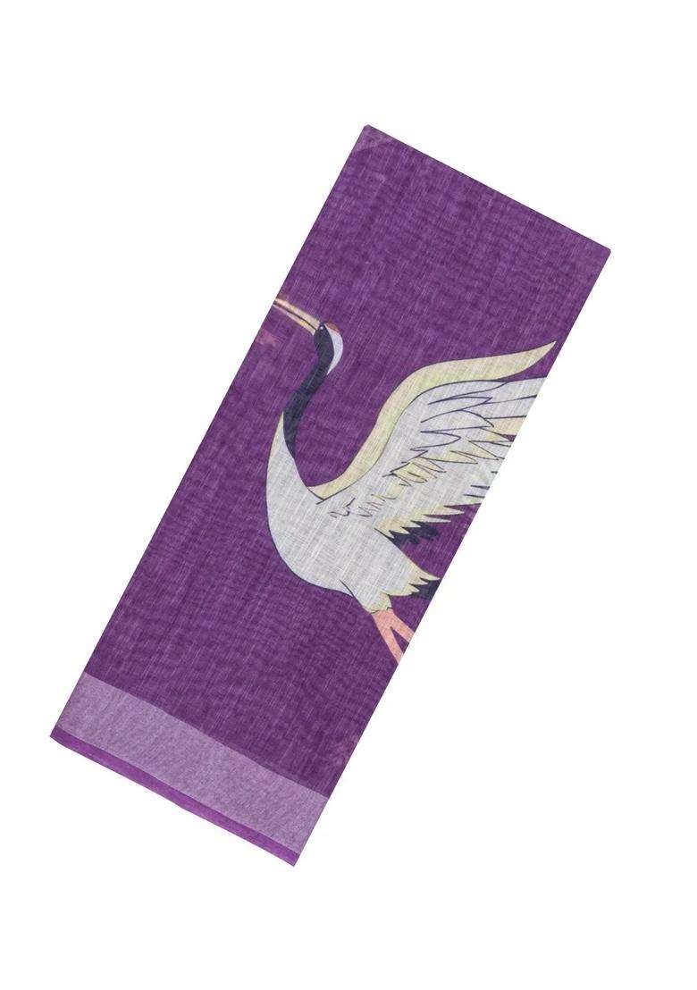 Lilac Printed Synthetics Linen Saree With Zari Border For Women - Indya