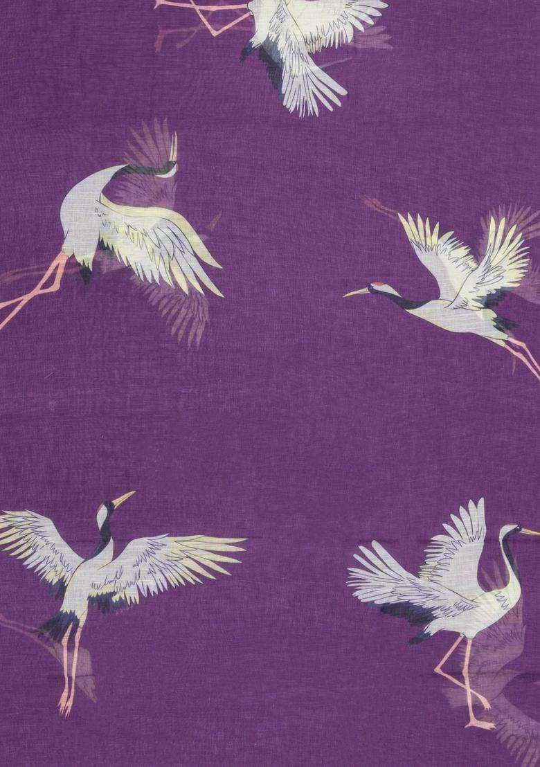 Lilac Printed Synthetics Linen Saree With Zari Border For Women - Indya