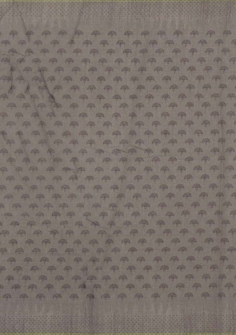 Taupe Printed Synthetic Linen Saree With Jhalar For Women - Indya