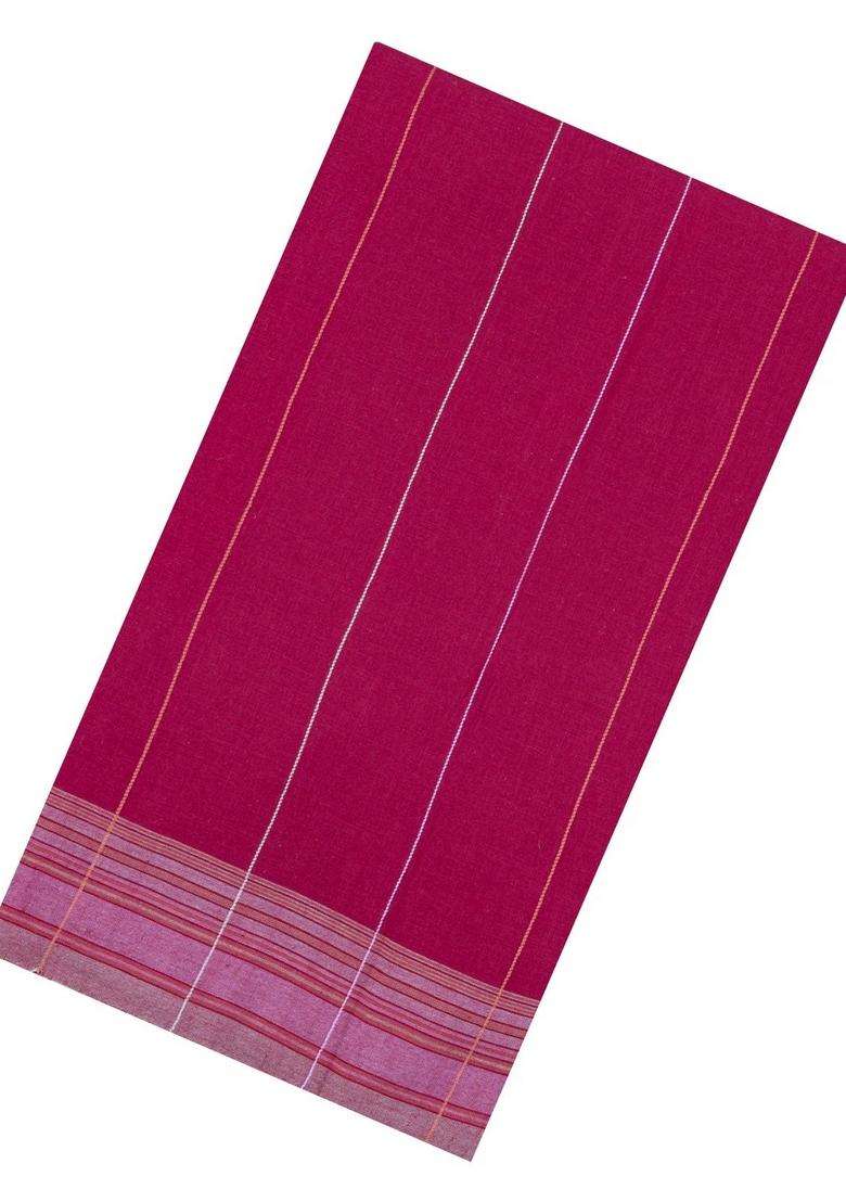 Pink Handloom Chanderi Cotton Saree With Stripes With Checks And Stripes Design For Women - Indya