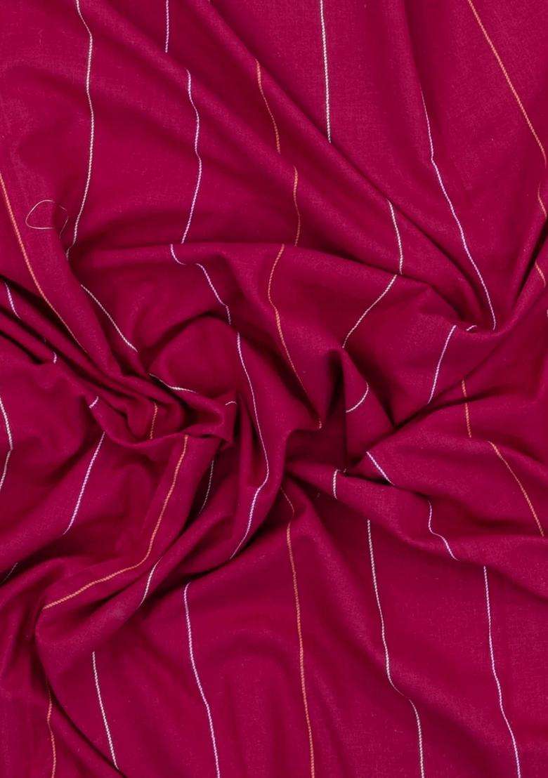 Pink Handloom Chanderi Cotton Saree With Stripes With Checks And Stripes Design For Women - Indya