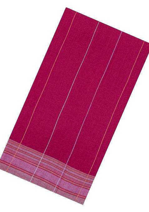 Pink Handloom Chanderi Cotton Saree With Stripes With Checks And Stripes Design For Women