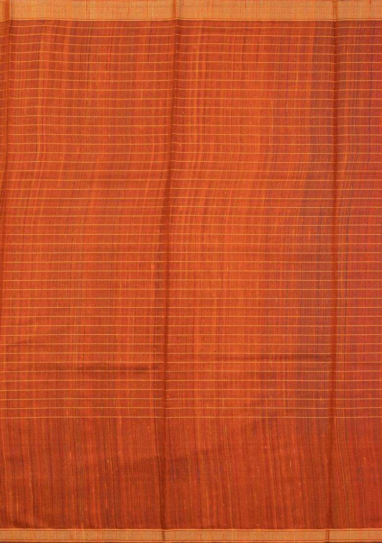 Blue Woven Tussar Silk Saree With Checks Contrast Border With Checks And Stripes Design For Women - Indya