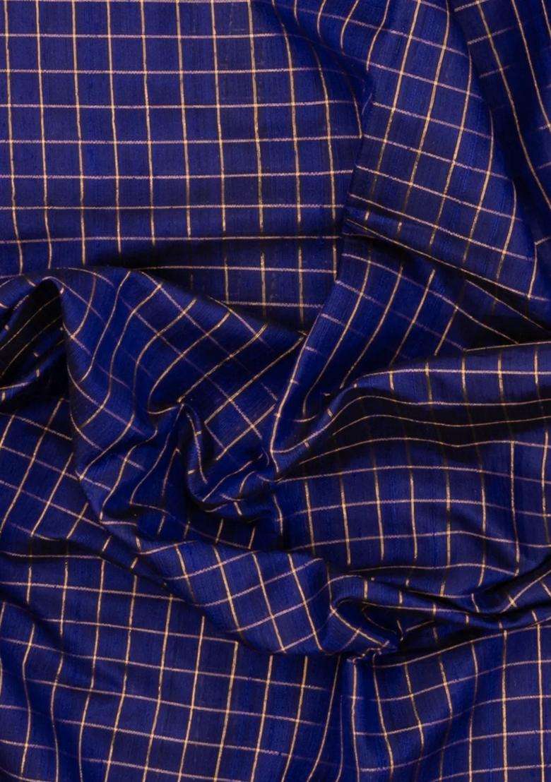 Violet Woven Tussar Silk Saree With Checks Contrast Border With Checks And Stripes Design For Women - Indya