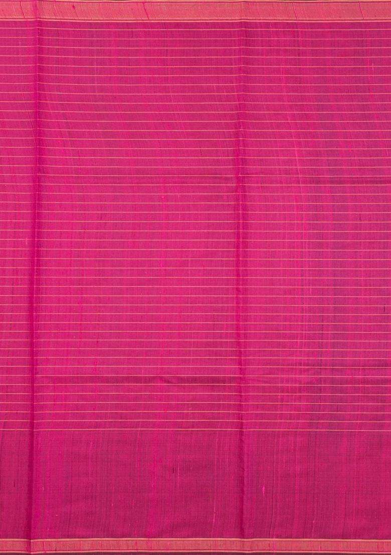 Violet Woven Tussar Silk Saree With Checks Contrast Border With Checks And Stripes Design For Women - Indya