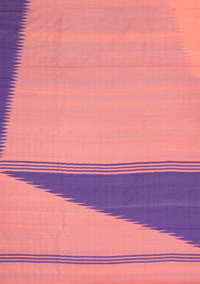 Peach Woven Tussar Silk Saree With Contrast Rising Border With Traditional Woven Design For Women - Indya