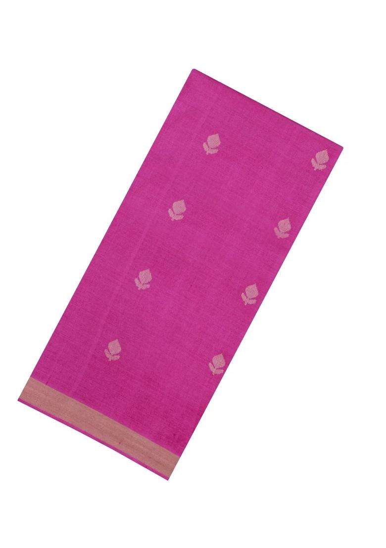 Hot Pink Woven Tussar Silk Saree With Floral Motifs With Buttas And Brocade Design For Women - Indya