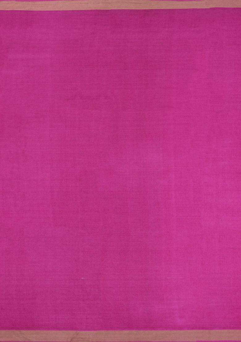 Hot Pink Woven Tussar Silk Saree With Floral Motifs With Buttas And Brocade Design For Women - Indya