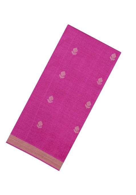 Hot Pink Woven Tussar Silk Saree With Floral Motifs With Buttas And Brocade Design For Women