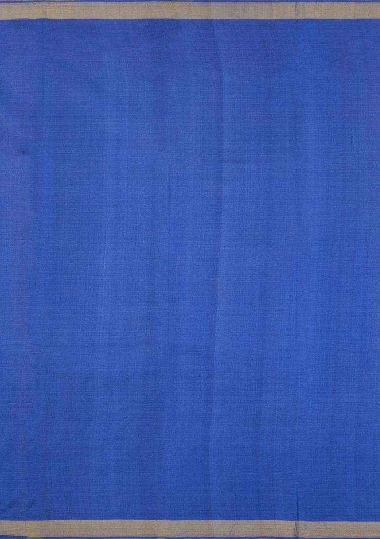 Blue Woven Tussar Silk Saree With Floral Motifs With Buttas And Brocade Design For Women - Indya