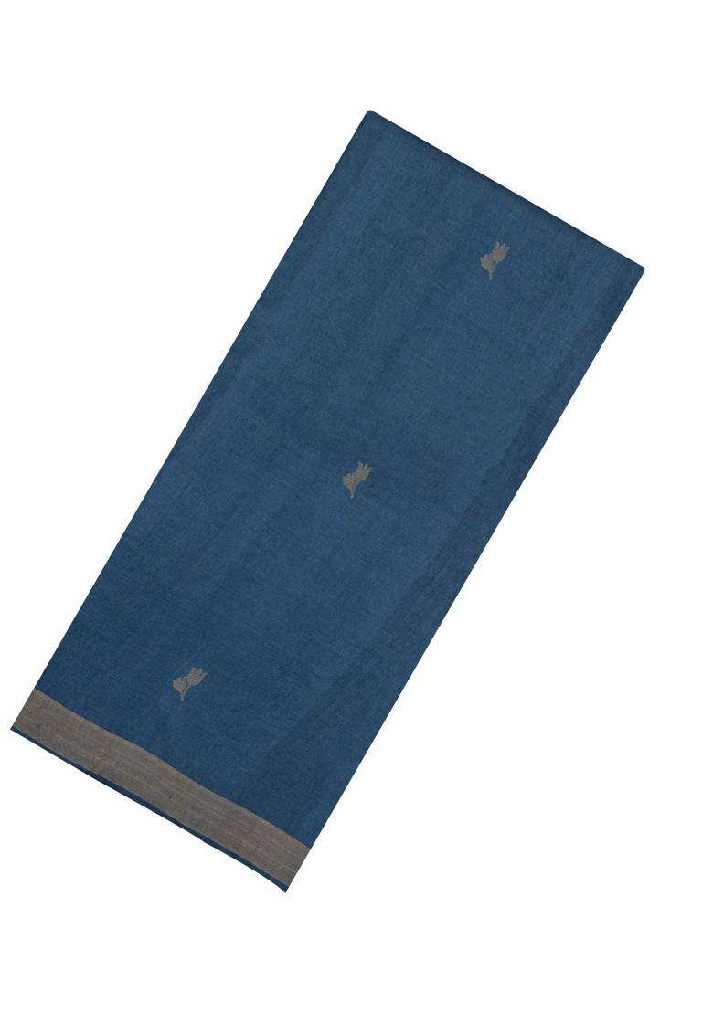 Steel Blue Woven Tussar Silk Saree With Floral Motifs With Buttas And Brocade Design For Women - Indya
