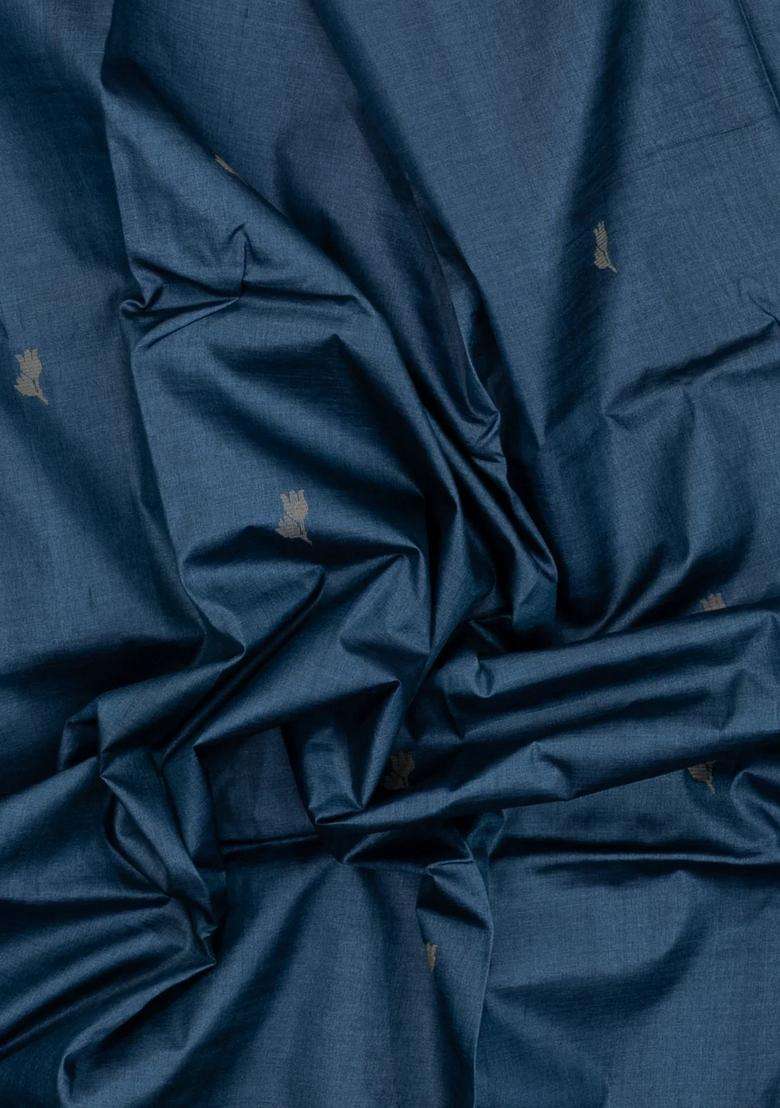 Steel Blue Woven Tussar Silk Saree With Floral Motifs With Buttas And Brocade Design For Women - Indya
