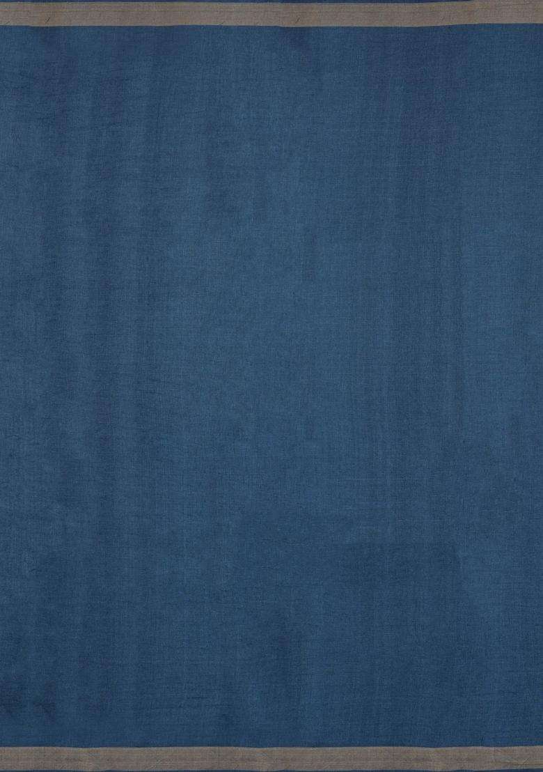Steel Blue Woven Tussar Silk Saree With Floral Motifs With Buttas And Brocade Design For Women - Indya