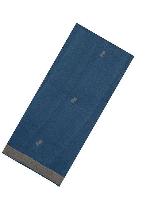 Steel Blue Woven Tussar Silk Saree With Floral Motifs With Buttas And Brocade Design For Women
