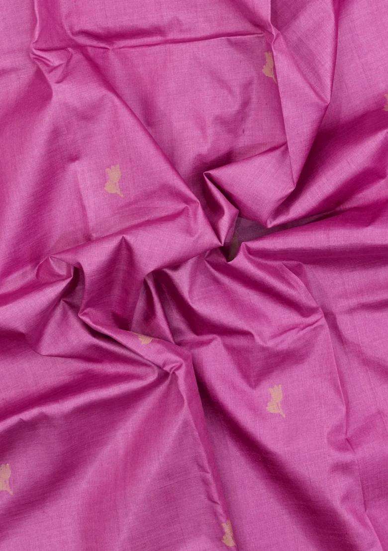 Bubblegum Pink Woven Tussar Silk Saree With Floral Motifs With Buttas And Brocade Design For Women - Indya